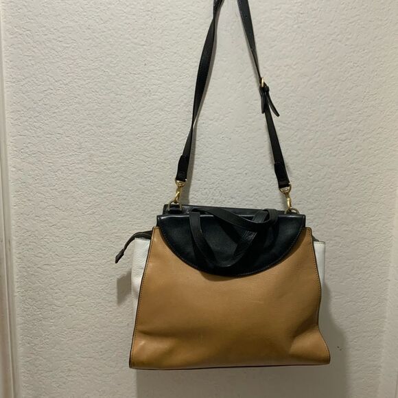 Kate Spade Saturday black brown white leather crossbody satchel shoulder bag - Picture 1 of 16